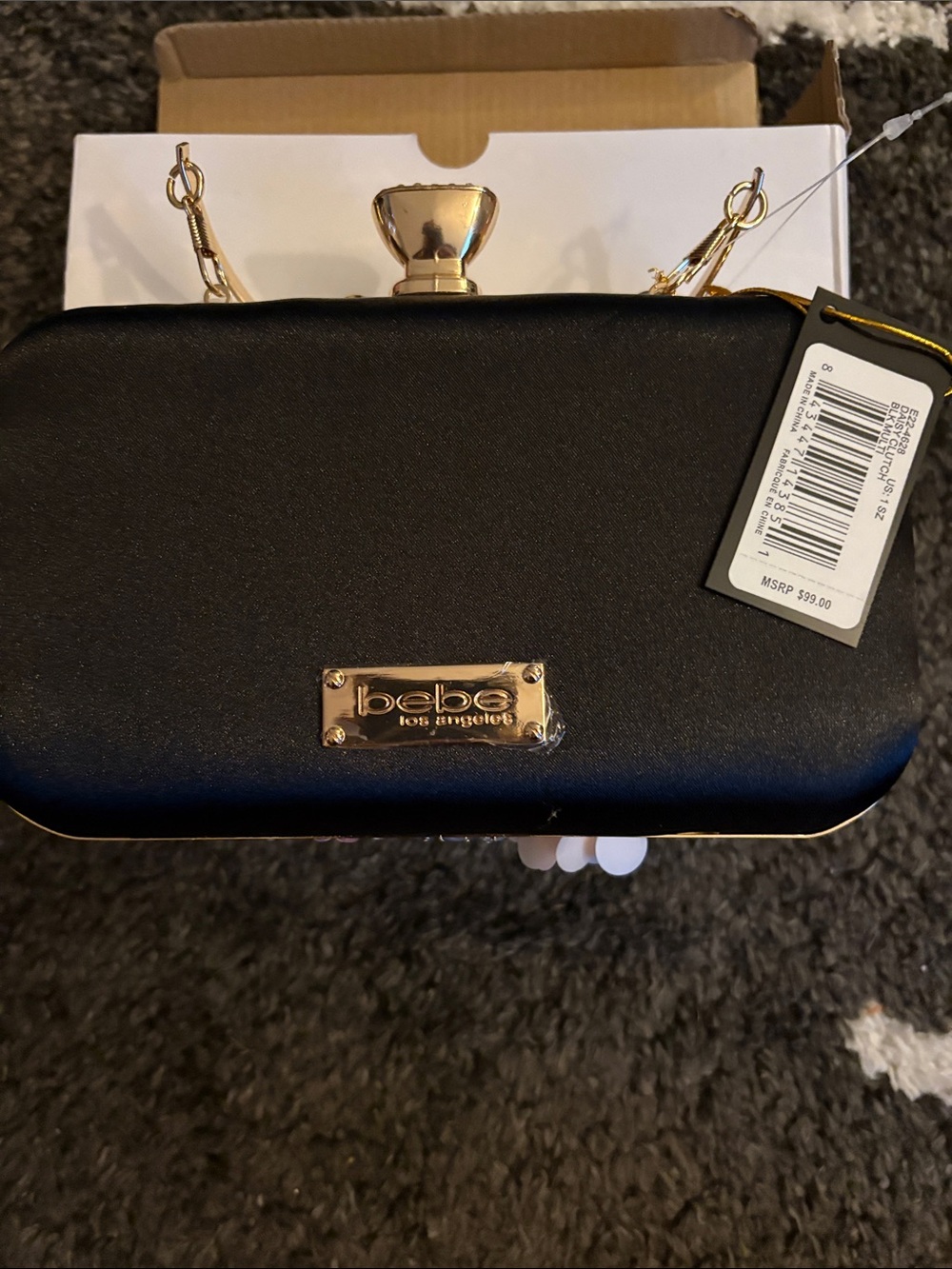 NEW BEBE  Multicolor Floral Sequin Embellished Evening Clutch with Gold Handle - Picture 9 of 14